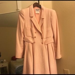 CHANEL Vintage swing dress/jacket either or Tweed Peach Pink Cream in color